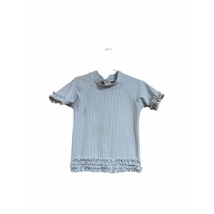 RuffleButts Blue White Seersucker Top Girls Size 5 Preppy Ruffle Hem Summer